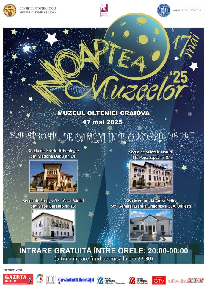 Descoperă Istoria la Noaptea Muzeelor 2025 la Muzeul Olteniei Craiova