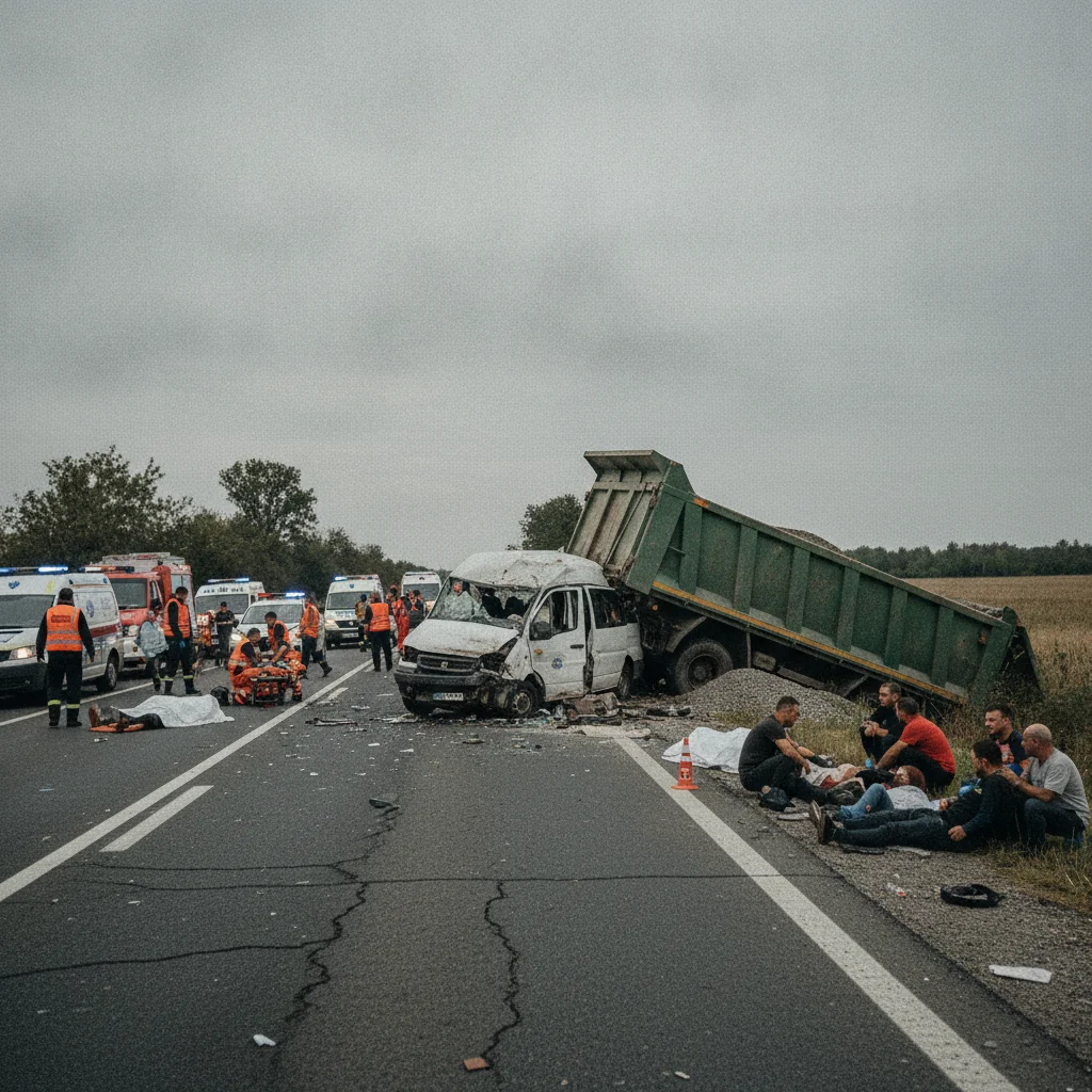 Accident pe DN 7, la Buftea: doi morți și 18 răniți