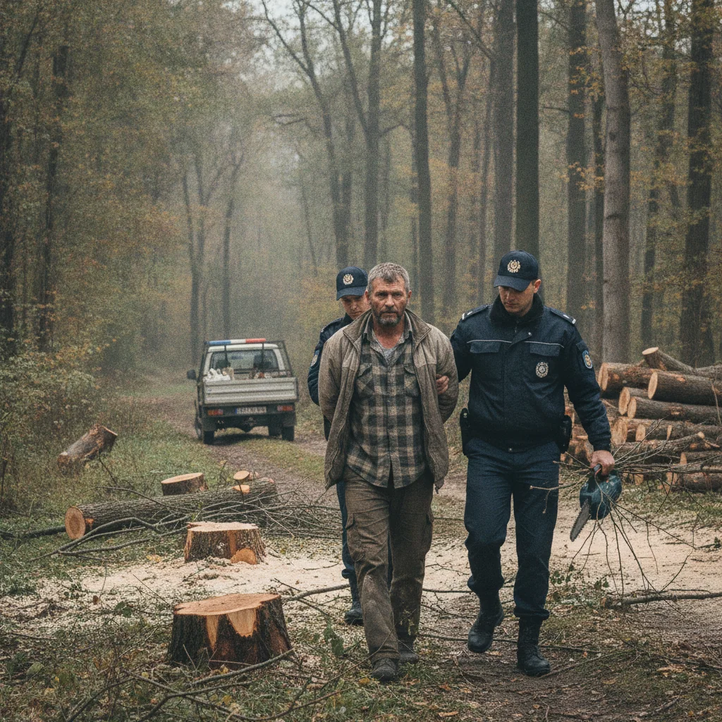 Bălești: bărbat reținut pentru arbori tăiați și luați din Ceauru