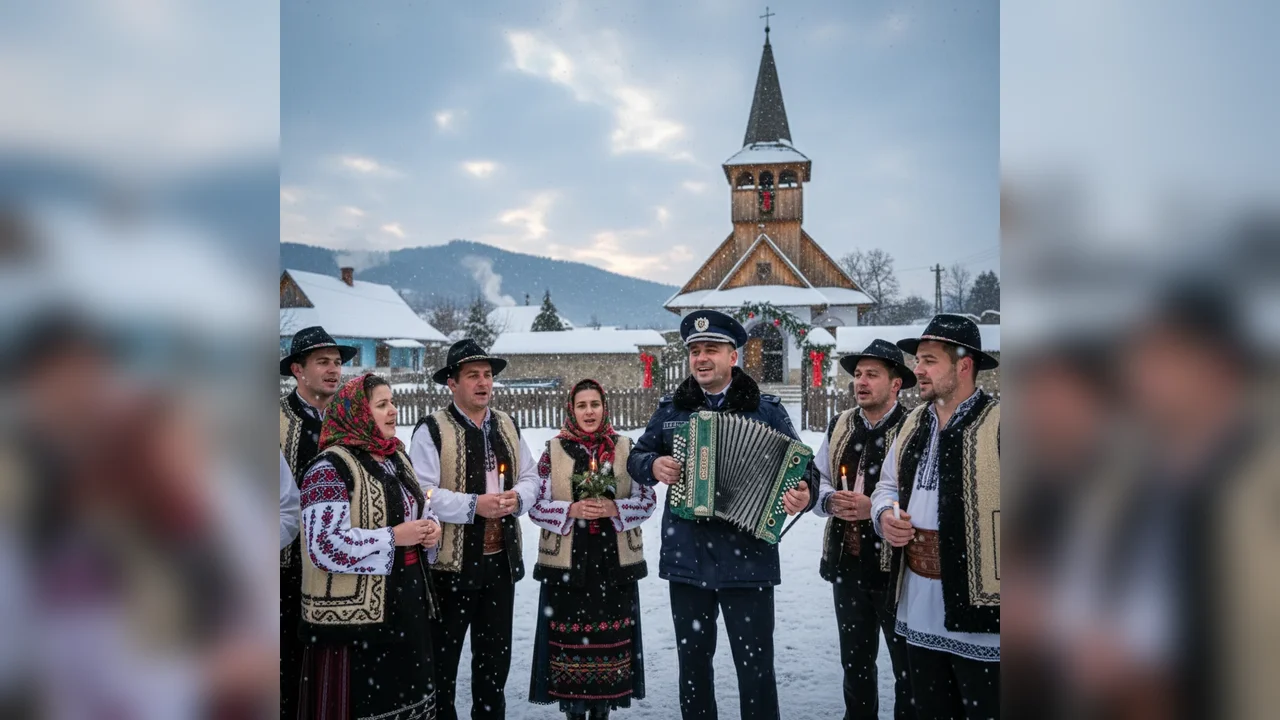 Colind cu mesaj de solidaritate interpretat de un polițist doljean la Craiova