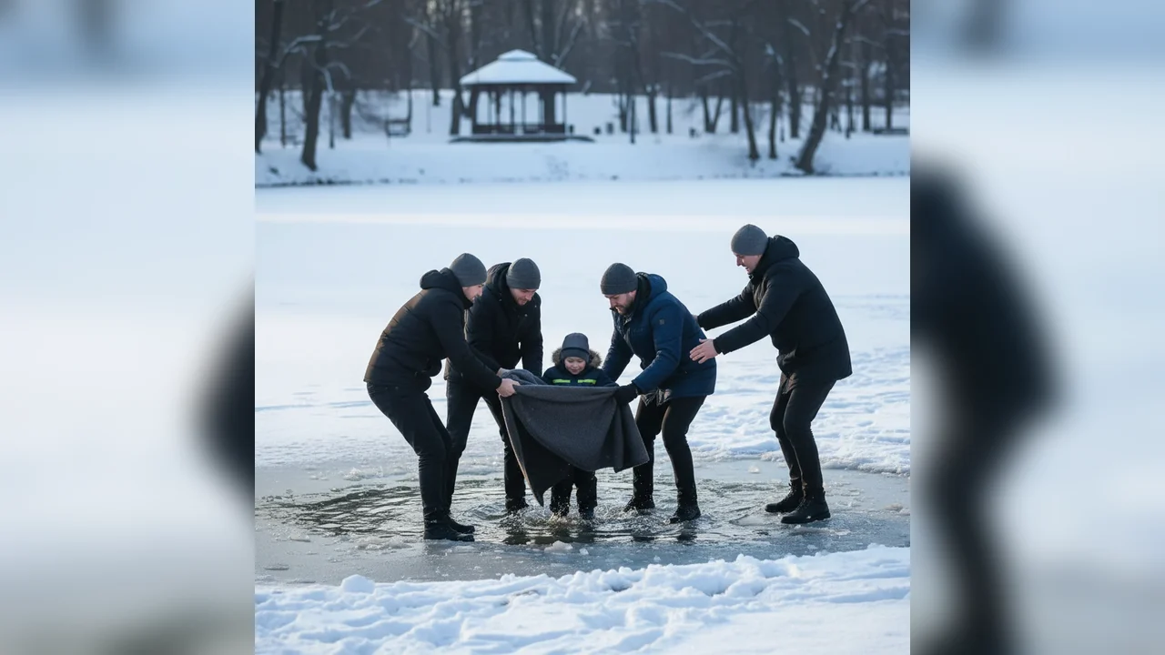 Copil de 5 ani căzut în lacul înghețat din Craiova, salvat de mai mulți adulți în Parcul Nicolae Romanescu