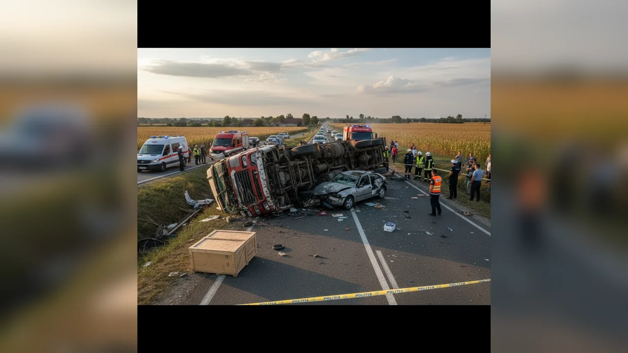Două persoane au murit după un accident cu camion pe DN 56, lângă Craiova