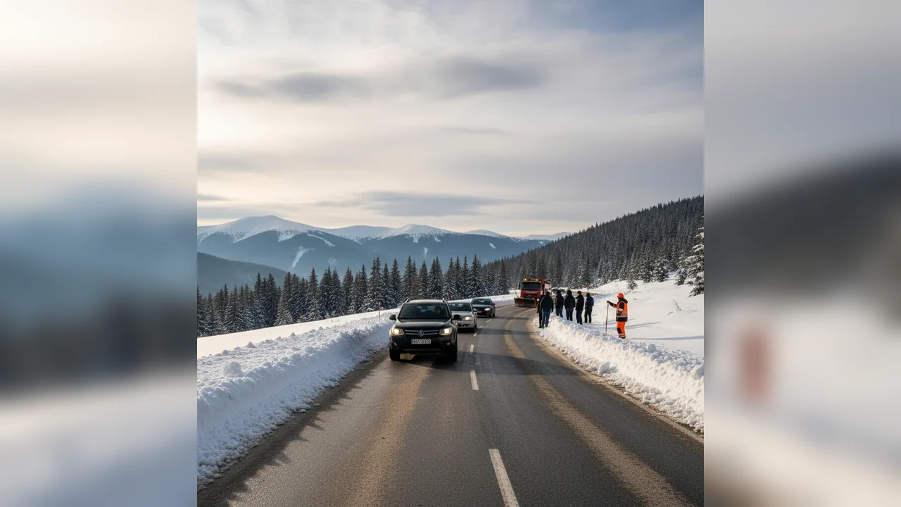 Trafic reluat în condiții de iarnă pe DN 67C Novaci–Rânca, anunță DRDP Craiova